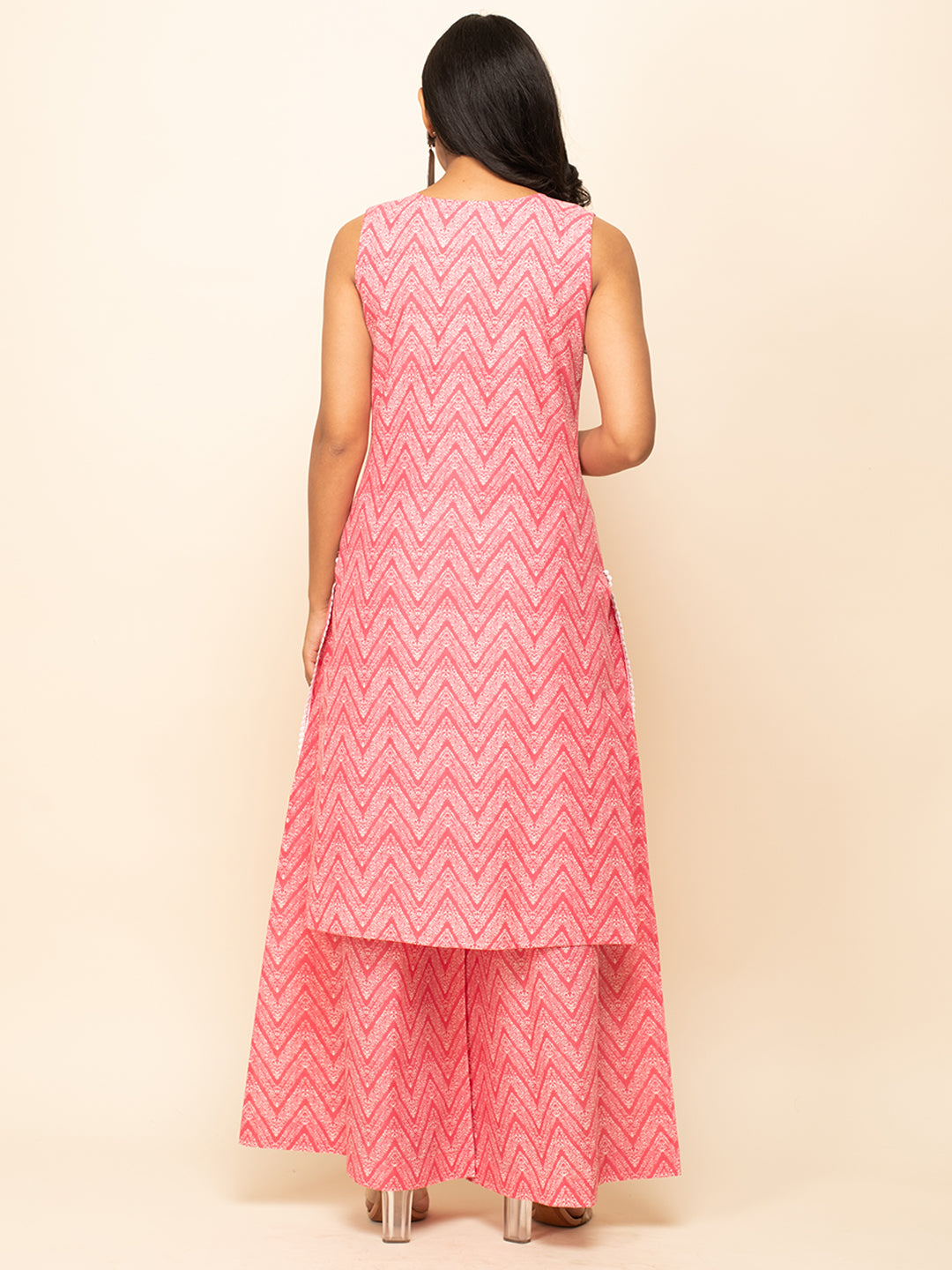 FIORRA Women's Peach Cotton Straight Kurta With Palazzo And Dupatta